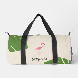 Rosa Flamingo und Blätter Tropisches personalisier Duffle Bag