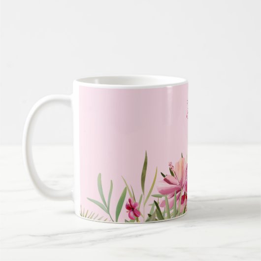 Rosa Flamingo und Blume Kaffeetasse (Links)