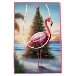 Rosa Flamingo und Christbaum Tropical Beach Mittlere Geschenktüte