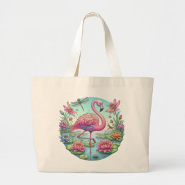 Rosa Flamingo und Dragonfly Jumbo Stoffbeutel