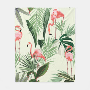Rosa Flamingo und exotische Blume, Blätter aus Pal Fleecedecke