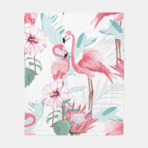 Rosa Flamingo und exotische Blume, Blätter aus Pal Fleecedecke