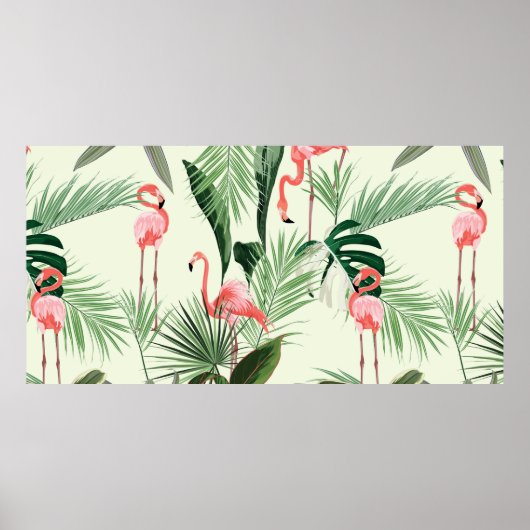 Rosa Flamingo und exotische Blume, Blätter aus Pal Poster (Vorne)