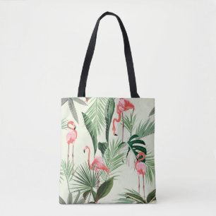Rosa Flamingo und exotische Blume, Blätter aus Pal Tasche