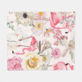 Rosa Flamingo und exotische, rosa weiße Blume. Fleecedecke (Vorderseite (Horizontal))