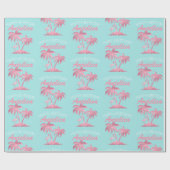 Rosa Flamingo und Palmen Bäume auf Aquamarinen Geschenkpapier (Flach)