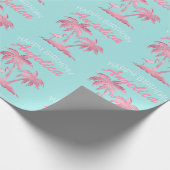Rosa Flamingo und Palmen Bäume auf Aquamarinen Geschenkpapier (Ecke)