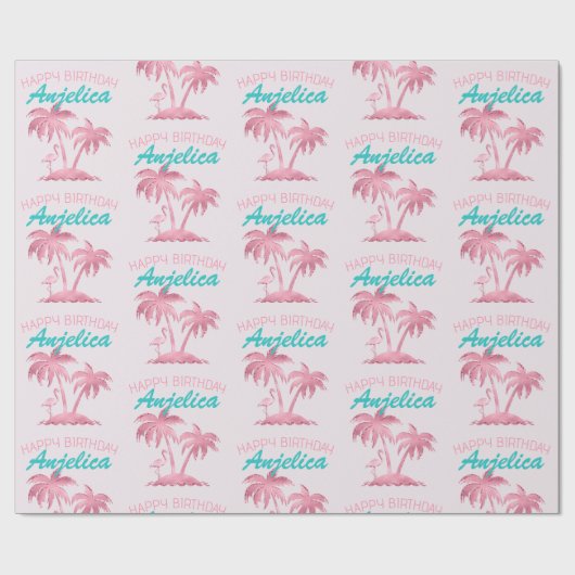 Rosa Flamingo und Palmen Geschenkpapier (Flach)