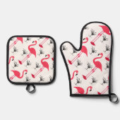 Rosa Flamingo und Palmenbaum Ofenhandschuh & Topflappen-Set (Vorderseite)