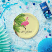 Rosa Flamingo- und Palmenblätterplatte Pappteller (Party)