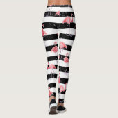 Rosa Flamingo- und Schwarzweißstreifen Leggings (Rückseite)