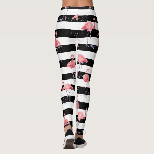 Rosa Flamingo- und Schwarzweißstreifen Leggings (Rückseite)