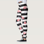 Rosa Flamingo- und Schwarzweißstreifen Leggings (Links)