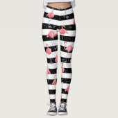 Rosa Flamingo- und Schwarzweißstreifen Leggings (Vorderseite)