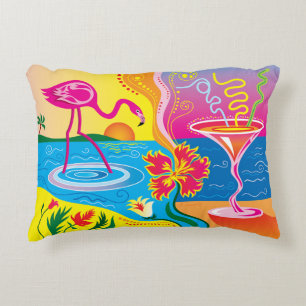 Rosa Flamingo und Sommercocktail Dekokissen