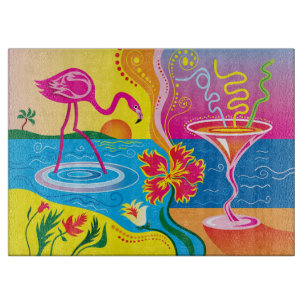 Rosa Flamingo und Sommercocktail Schneidebrett