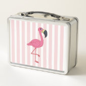 Rosa Flamingo und Streifen rosa Metall Lunch Box (Rückseite)