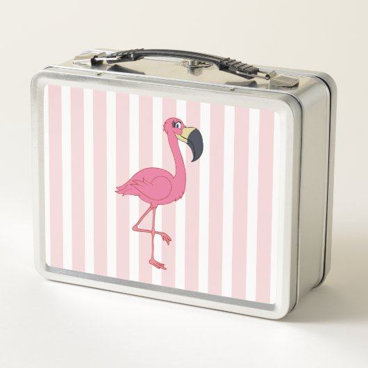 Rosa Flamingo und Streifen rosa Metall Lunch Box (Rückseite)
