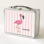 Rosa Flamingo und Streifen rosa Metall Lunch Box (Vorderseite)