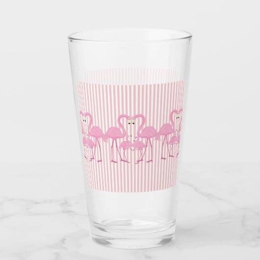 Rosa Flamingo und Streifen Trinkglas Glas (Vorderseite)