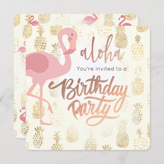 Rosa Flamingo und tropische Ananas Einladung (Vorne/Hinten)