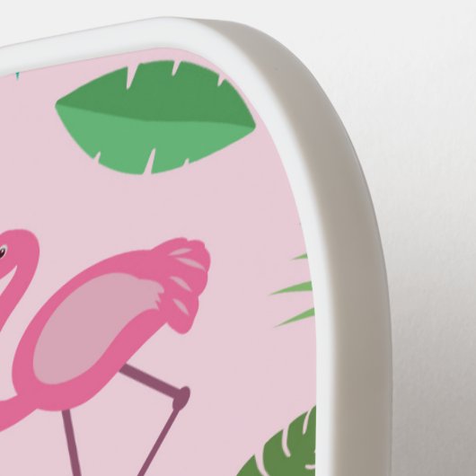 Rosa Flamingo und tropische Blätter personalisiert Pickleball Schläger (Linke Seite)