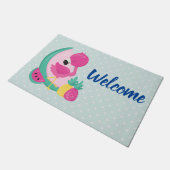 Rosa Flamingo und tropische Früchte Willkommen Fußmatte (Schrägansicht)