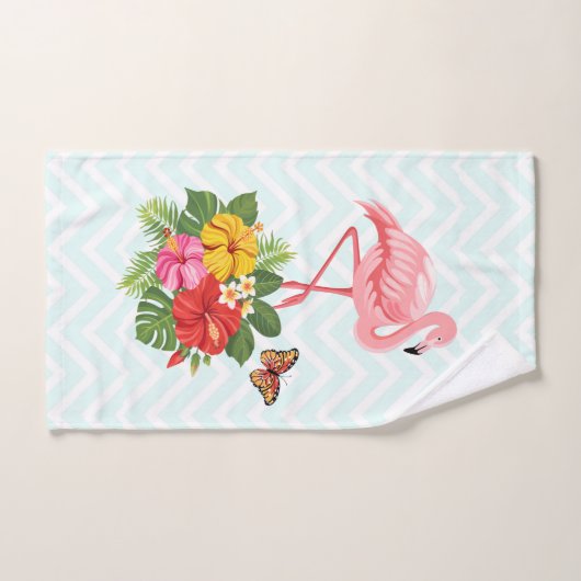 Rosa Flamingo und tropischer Hibiskus Extravagant Badhandtuch Set (Handtuch)