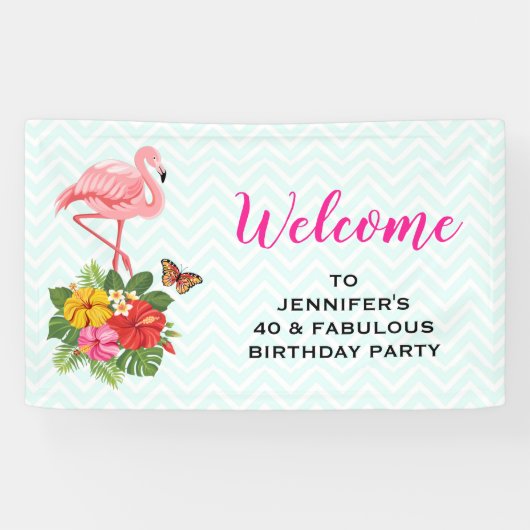 Rosa Flamingo und tropischer Hibiskus Extravagant Banner (Horizontal)