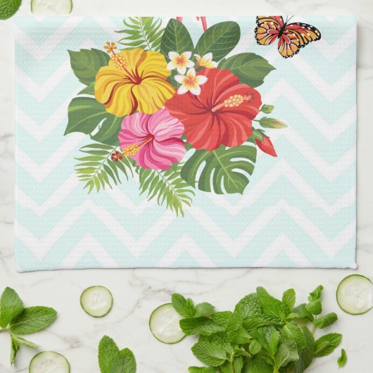 Rosa Flamingo und tropischer Hibiskus Extravagant Geschirrtuch (Gefaltet)