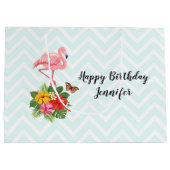 Rosa Flamingo und tropischer Hibiskus Extravagant  Große Geschenktüte (Rückseite)