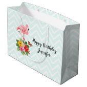 Rosa Flamingo und tropischer Hibiskus Extravagant  Große Geschenktüte (Rückseite Schrägansicht)