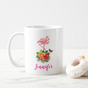 Rosa Flamingo und tropischer Hibiskus Extravagant Kaffeetasse