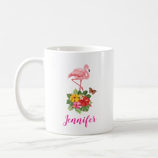 Rosa Flamingo und tropischer Hibiskus Extravagant Kaffeetasse (Links)