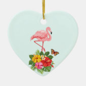 Rosa Flamingo und tropischer Hibiskus Extravagant Keramik Ornament (Vorne)