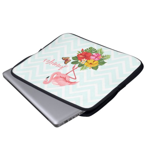 Rosa Flamingo und tropischer Hibiskus Extravagant Laptopschutzhülle (Vorne Knopf)