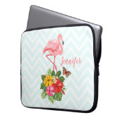 Rosa Flamingo und tropischer Hibiskus Extravagant Laptopschutzhülle (Vorderseite Links)