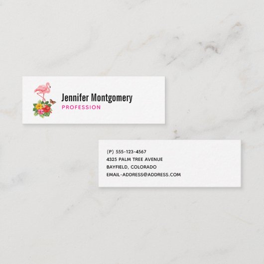 Rosa Flamingo und tropischer Hibiskus Extravagant Mini Visitenkarte (Vorne/Hinten)