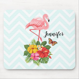 Rosa Flamingo und tropischer Hibiskus Extravagant Mousepad