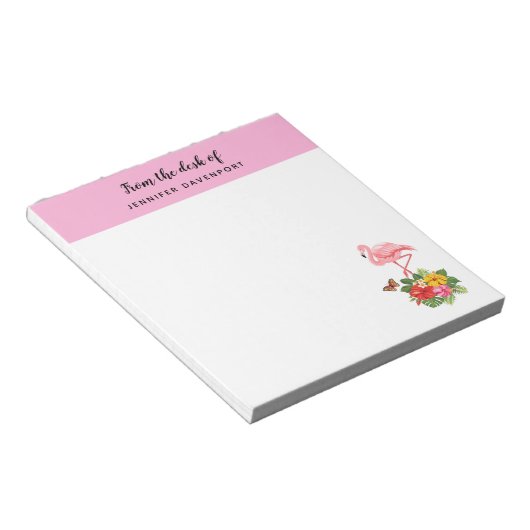 Rosa Flamingo und tropischer Hibiskus Extravagant Notizblock (angewinkelt)