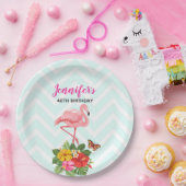 Rosa Flamingo und tropischer Hibiskus Extravagant  Pappteller (Party)