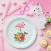 Rosa Flamingo und tropischer Hibiskus Extravagant Pappteller (Party)