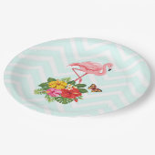 Rosa Flamingo und tropischer Hibiskus Extravagant Pappteller (Schrägansicht)