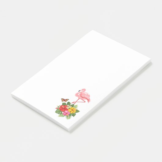 Rosa Flamingo und tropischer Hibiskus Extravagant Post-it Klebezettel (angewinkelt)