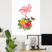 Rosa Flamingo und tropischer Hibiskus Extravagant Poster (Heimbüro)