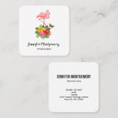 Rosa Flamingo und tropischer Hibiskus Extravagant Quadratische Visitenkarte (Vorne/Hinten)