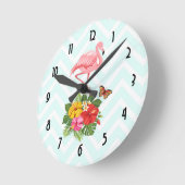 Rosa Flamingo und tropischer Hibiskus Extravagant Runde Wanduhr (Winkel)