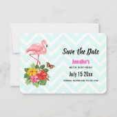 Rosa Flamingo und tropischer Hibiskus Extravagant Save The Date (Vorderseite)