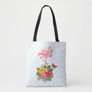 Rosa Flamingo und tropischer Hibiskus Extravagant Tasche