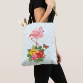 Rosa Flamingo und tropischer Hibiskus Extravagant Tasche (Von Nahem)